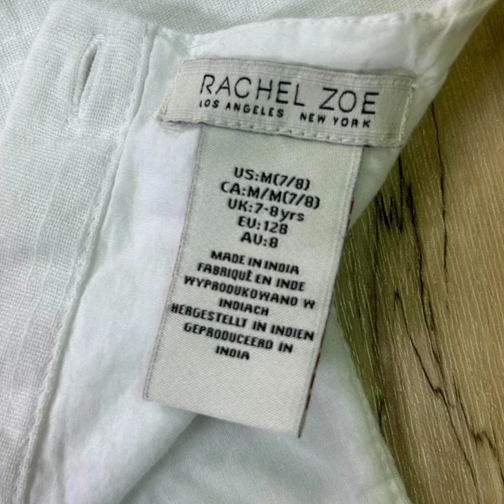 Girls 7 / 8 Rachel Zoe White Babydoll Top Button back Lined Embrodiered